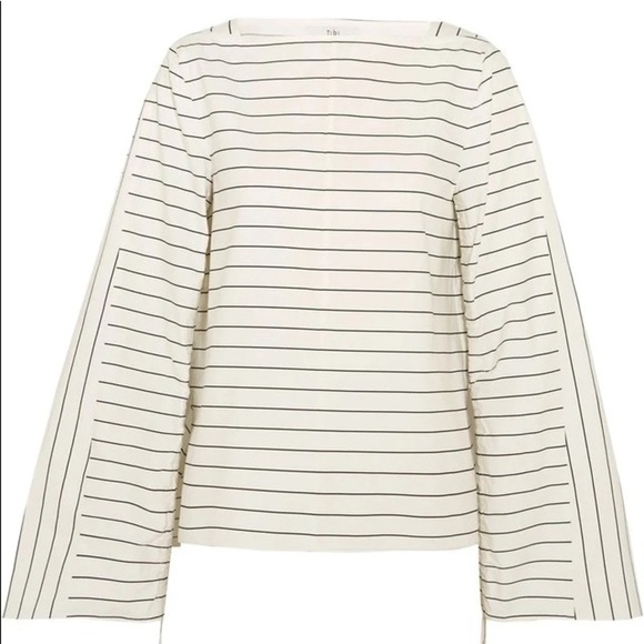 Tibi Tops - Tibi // Black Stripe Poplin-Cotton Blouse Sleeve Ties sz 2
